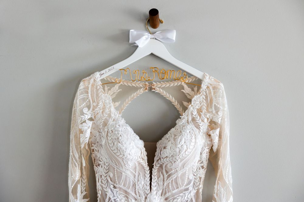 Bride's wedding dress at Jorgensen Farms in Westerville, Ohio.