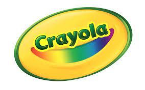 Two rows of colorful Crayola logo variations with yellow oval backgrounds and rainbow text effects.