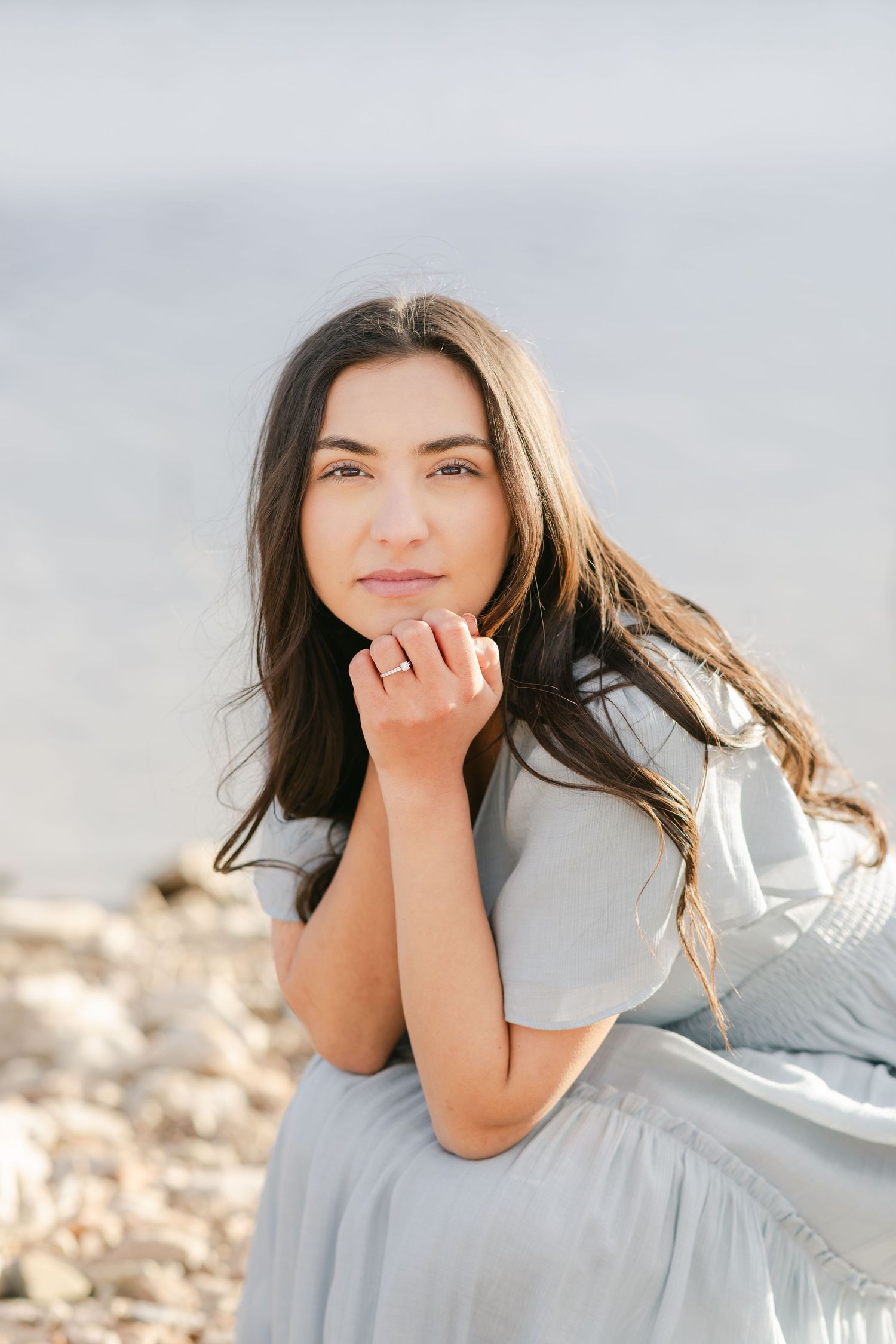 Editorial Engagement Ring Beautiful Girl with Brown Hair and Eyes. Engagement Photoshoot