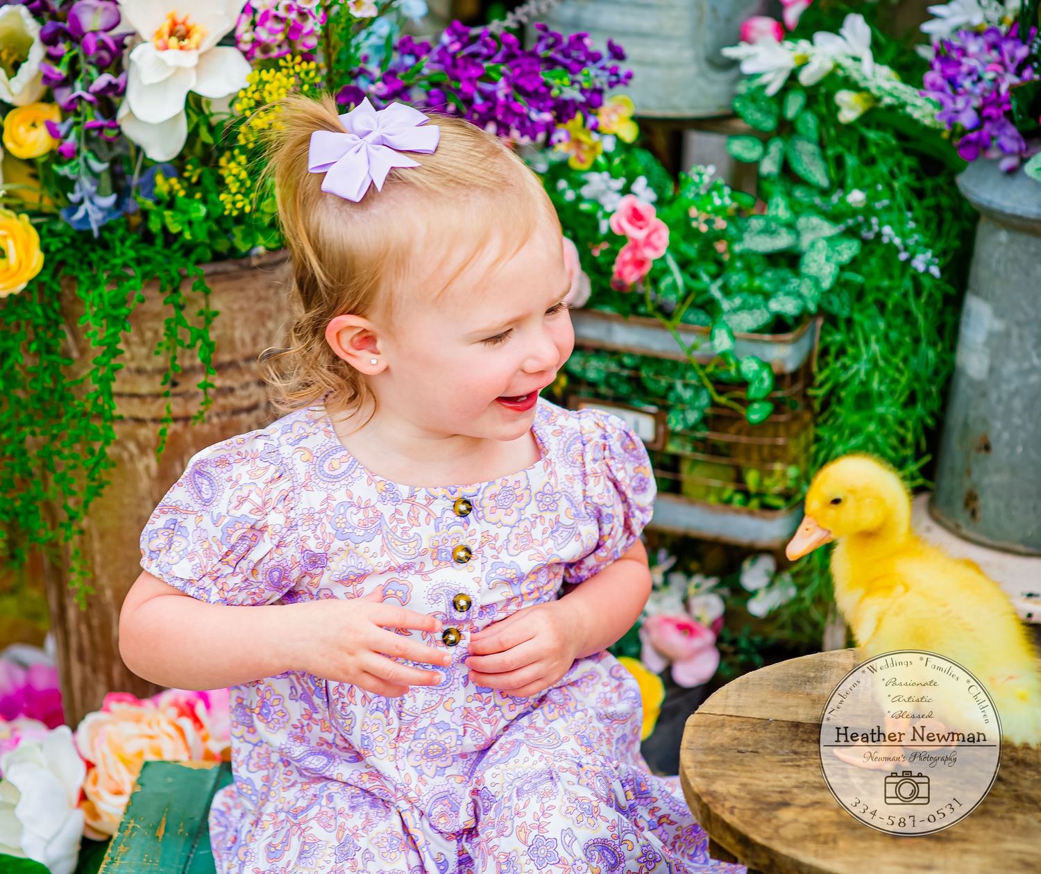 Easter spring mini session Alabama creative set flowers baby duckling Opp Alabama Silverhill Alabama smiles Session with baby animals