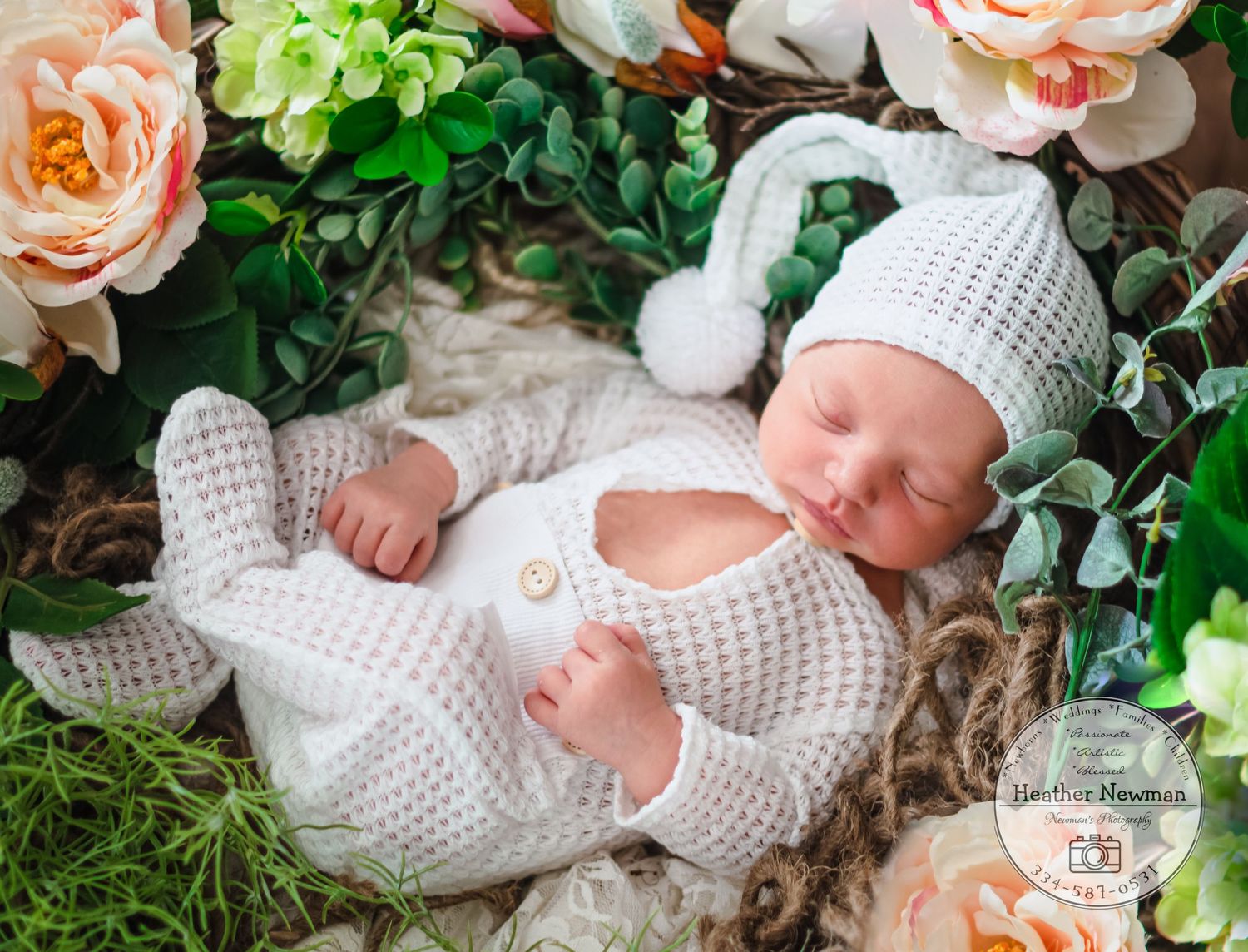 newborn baby girl flowers peach creative set natural light pose crochet knit outfit Silverhill Alabama Opp Alabama Baldwin County AL