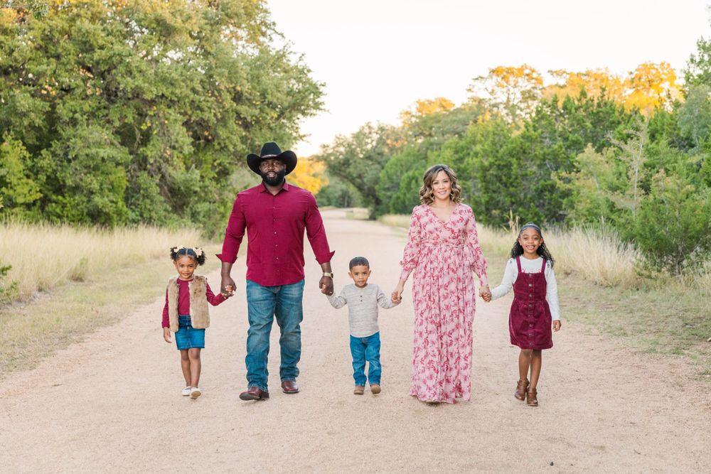 family portrait on walking trail