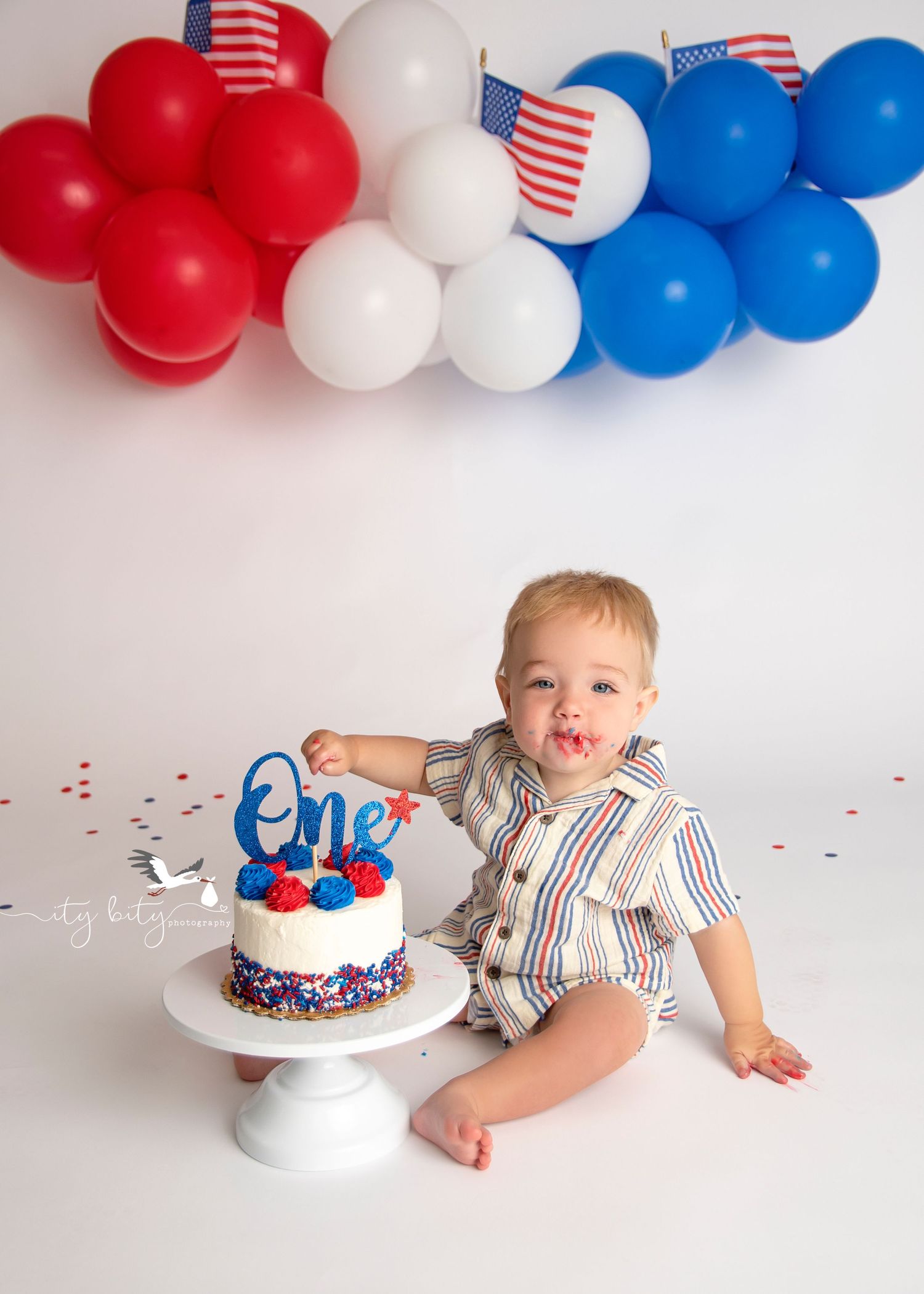 One Year 4th of July Cake Smash Session Photographer | Avon Lake Ohio