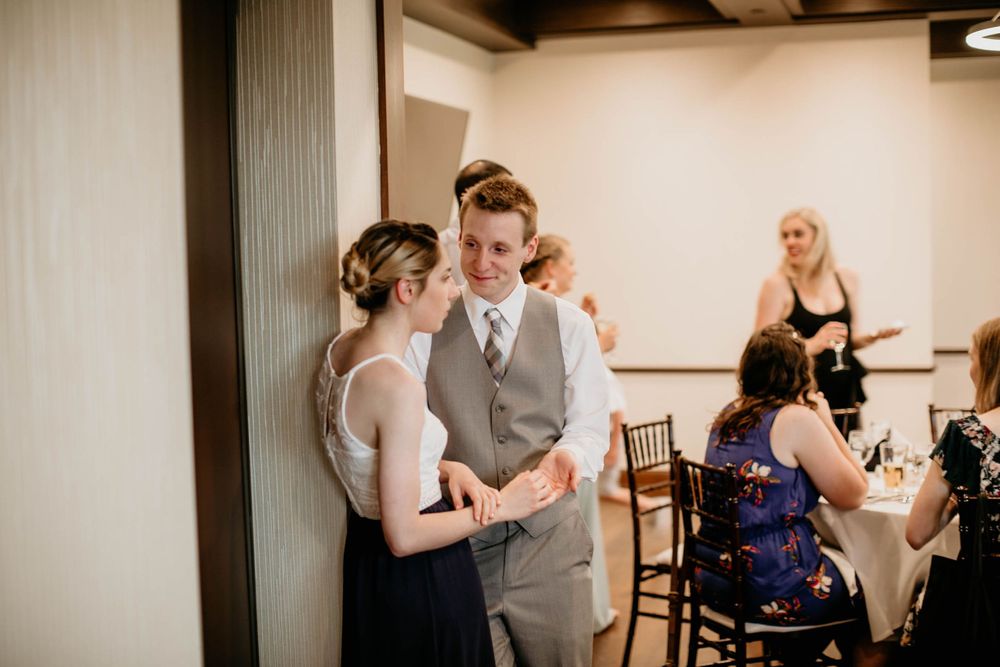 Couple shares a romantic first dance at their wedding reception.