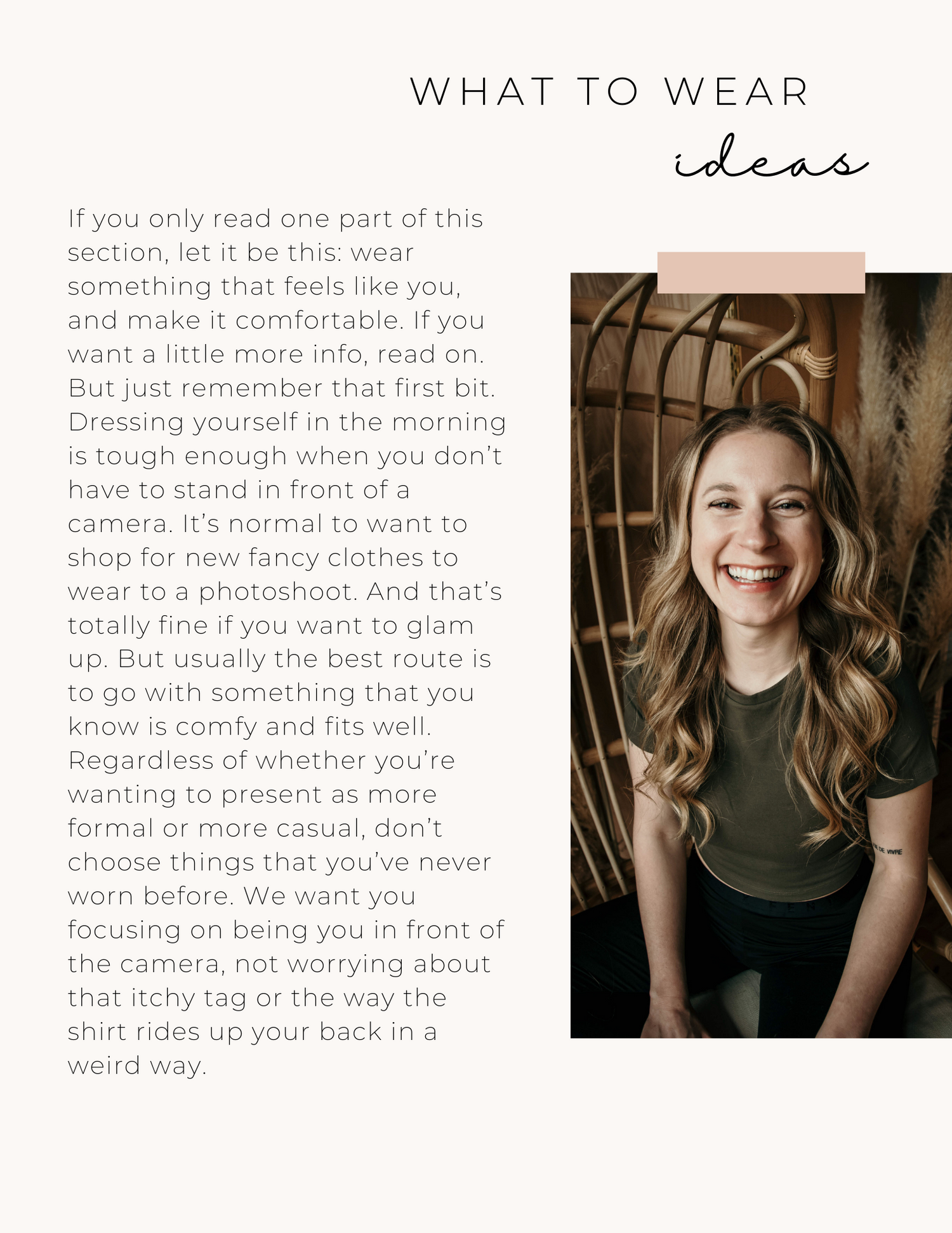 Website section about wardrobe choices and styling tips for photo sessions.