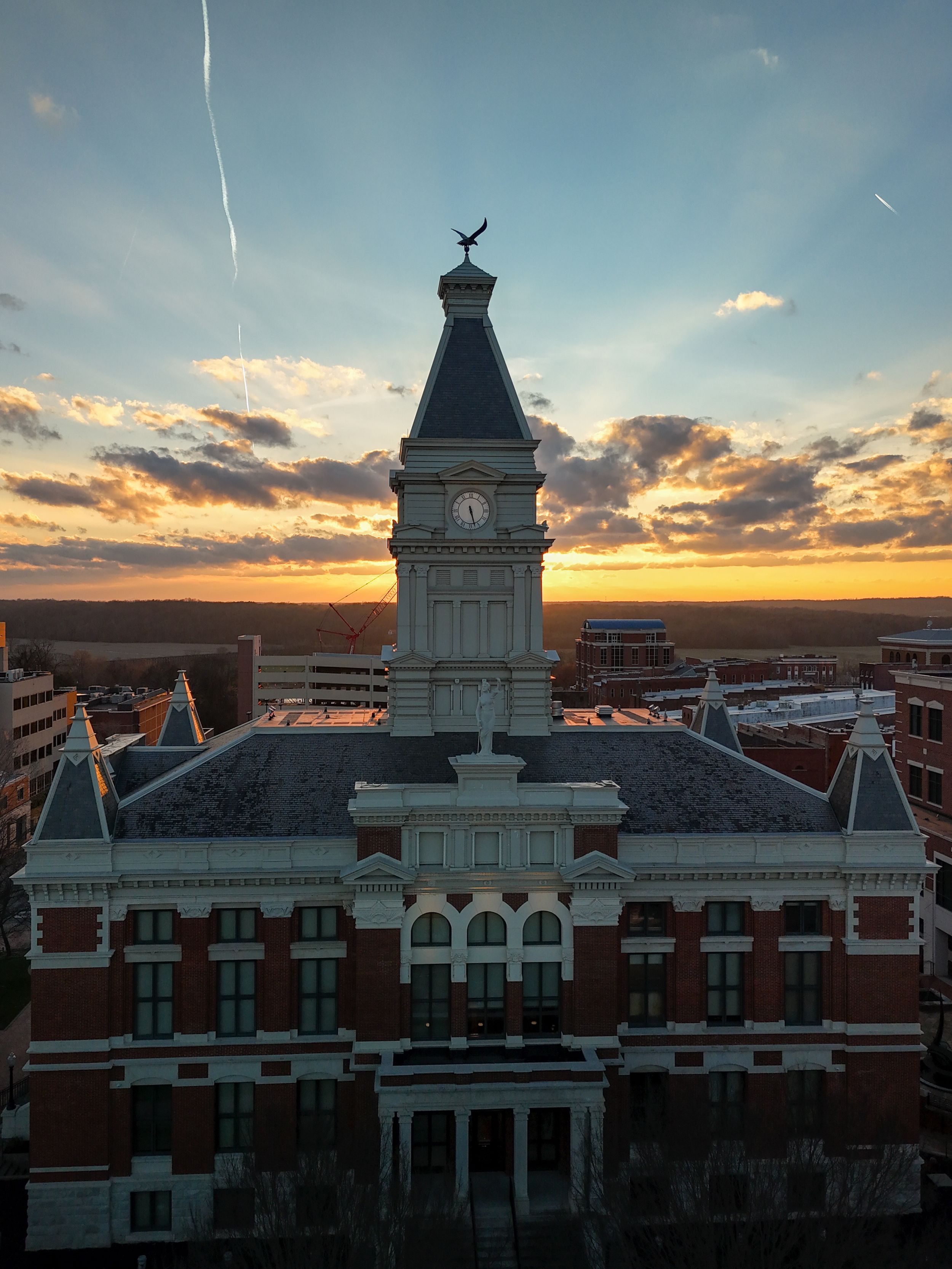 Clarksville TN Courthouse at sunset drone photo