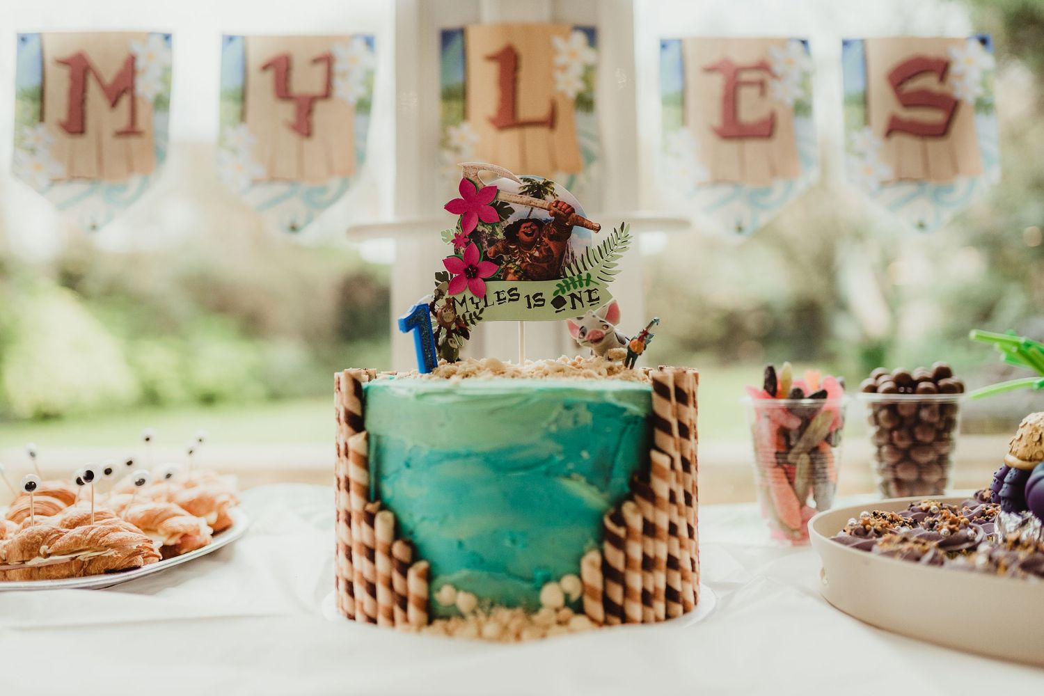 close-up of Disney Moana birthday cake documentary-family-photography