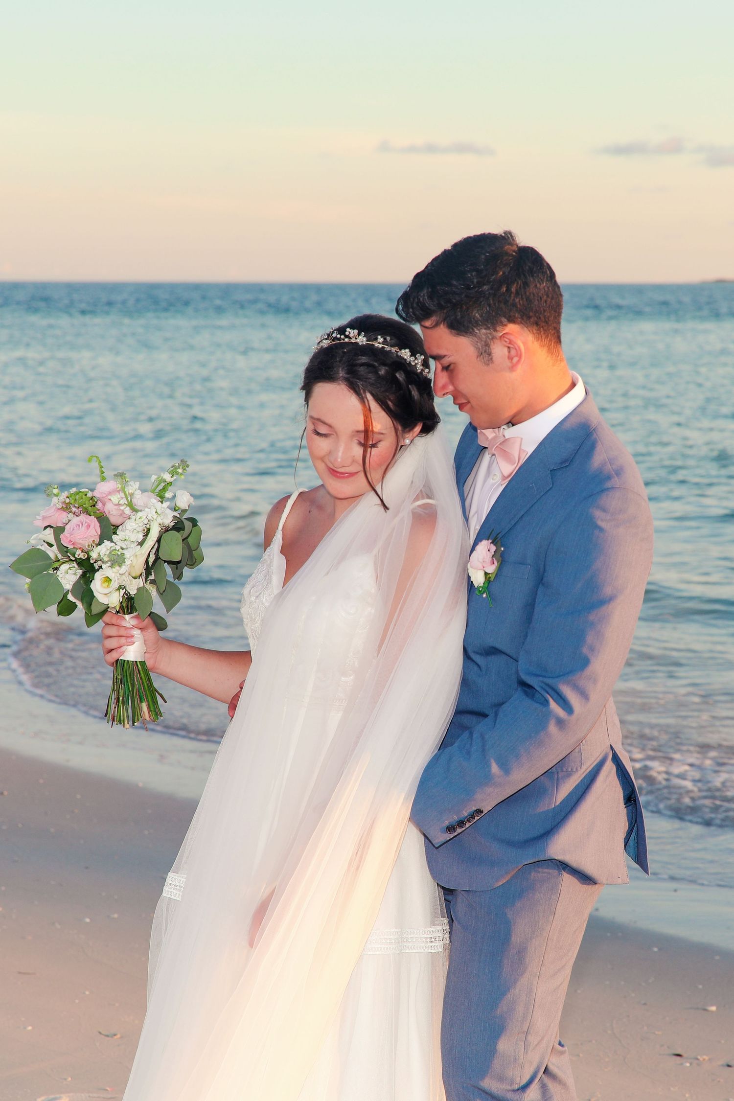 Romantic Beach Wedding Portrait at Sunset | Fine Art Oceanfront Elopement Photography