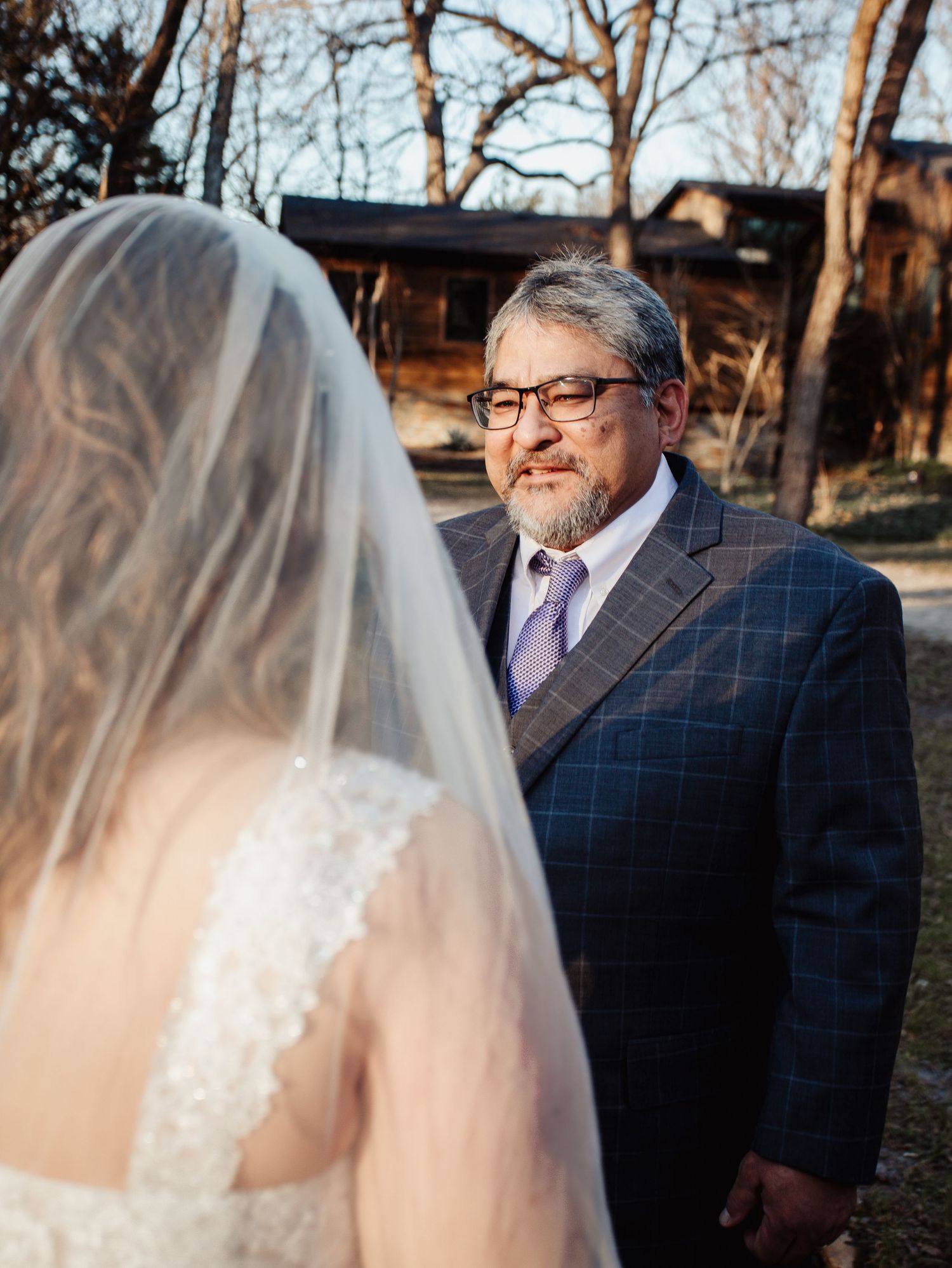 First reveal wedding dress with bride's dad at Arrowhead weddings and Events