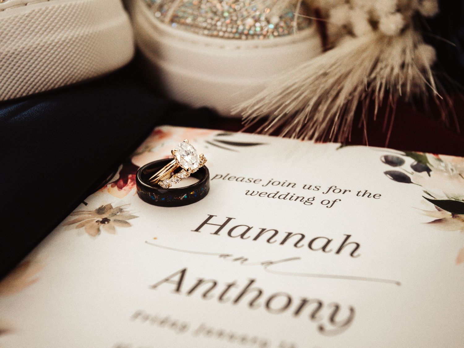 Boho Wedding with White Dress and Grey Suit With Royal Blue and Crimson Flowers at Arrowhead Weddings and Events