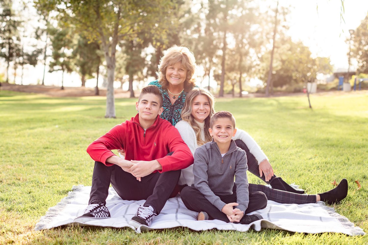 Grandma and her three teen grandkids in southern California