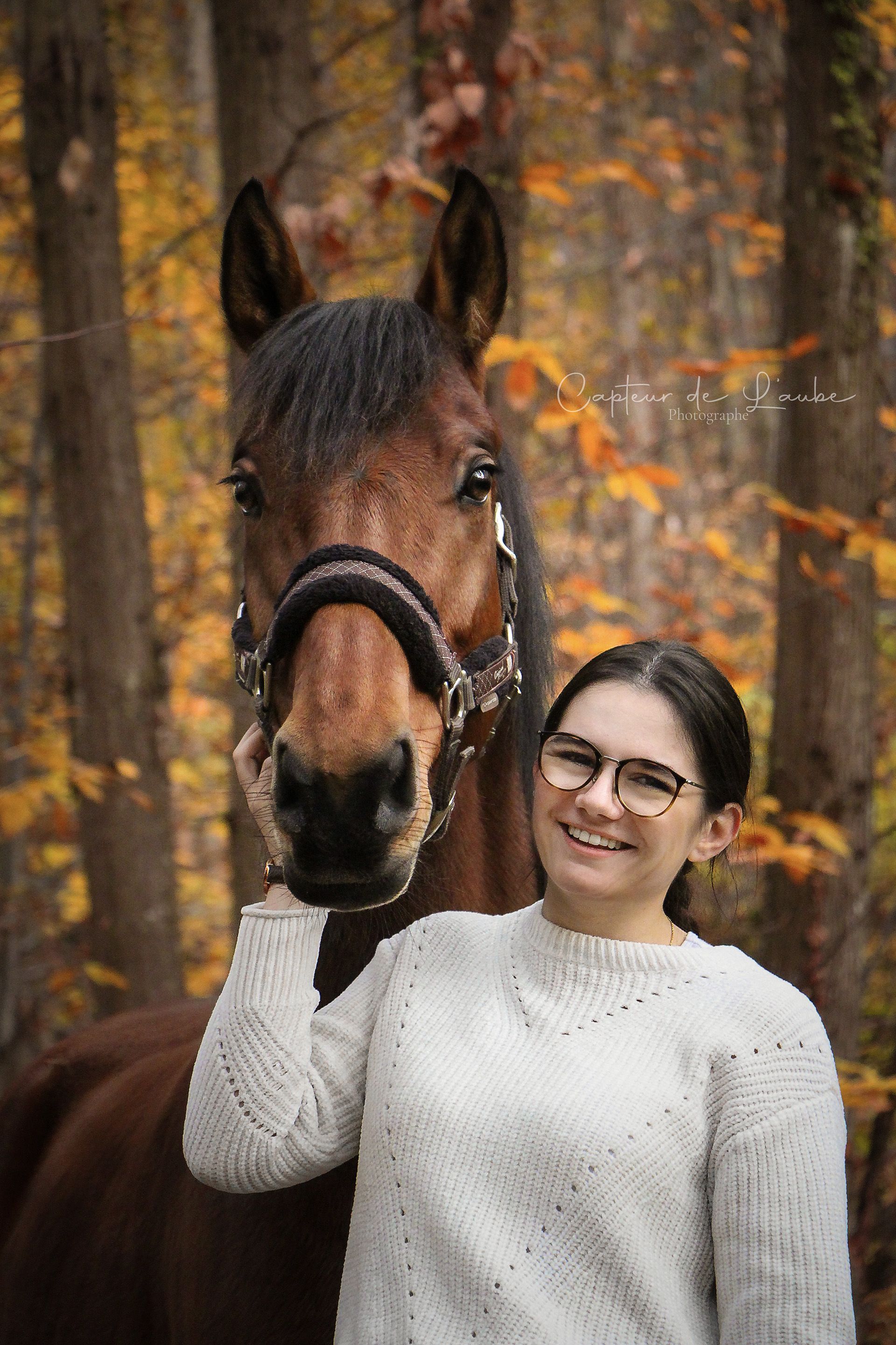 photo shooting portrait cheval cavalière forêt automne émotion amour fierté