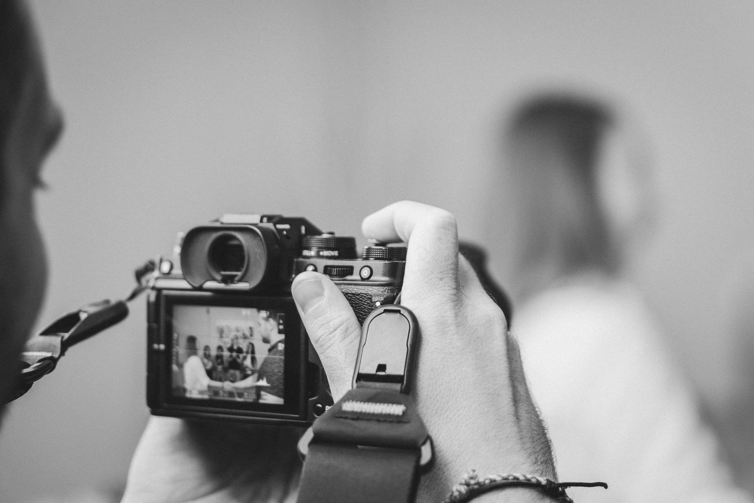 Series of photo shoots showing camera equipment in a recording studio setup.