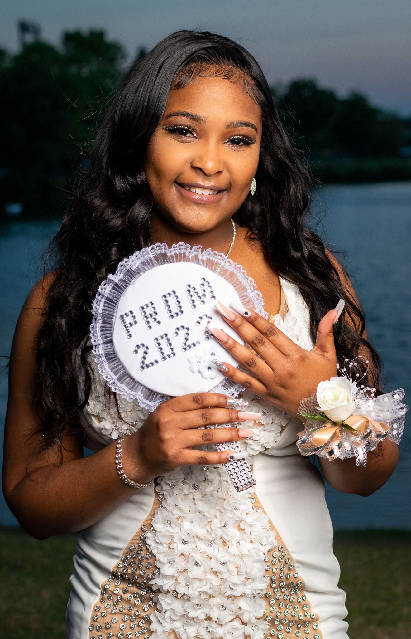 Prom portrait of a high school senior in Railroad Park downtown Birmingham, AL.