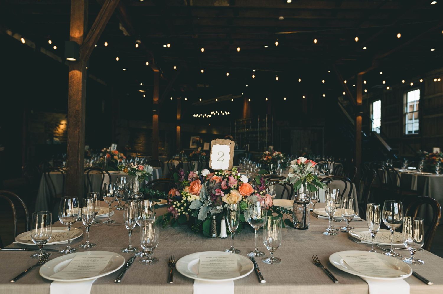 details of the table setting inside the barns at cooper molera in Monterey.