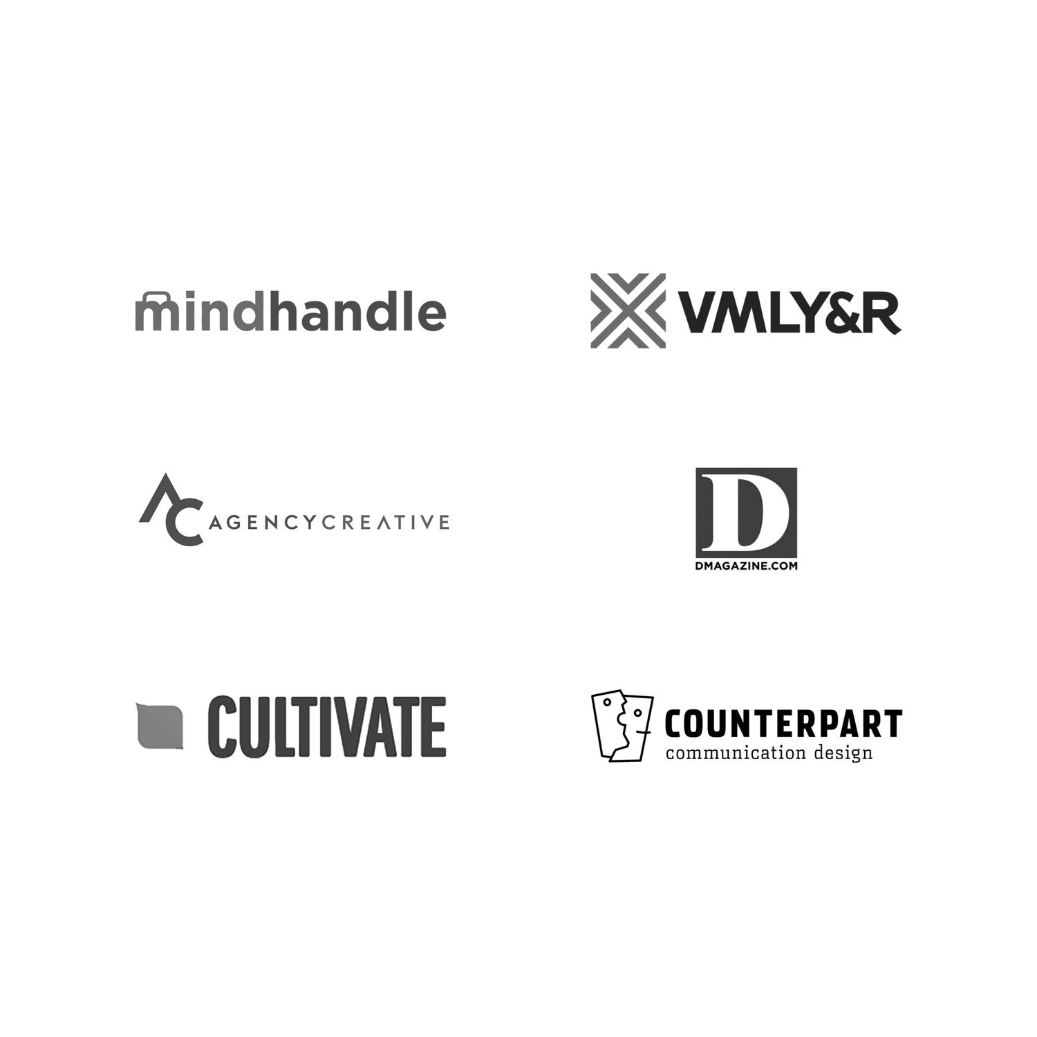 Logos: MindHandle, VMLY&R, Agency Creative, D Magazine, Cultivate, Counterpart Communication Design, FedEx Office