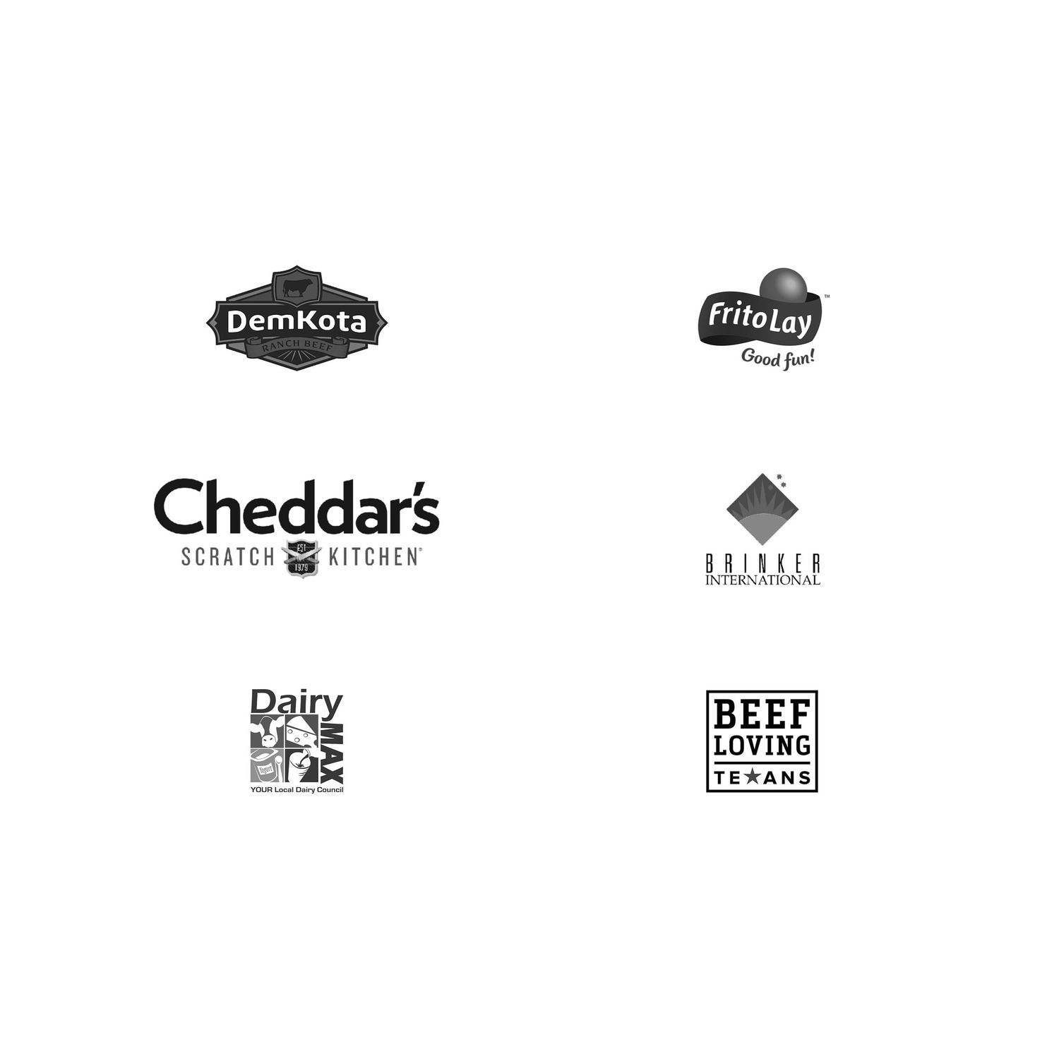 Logos: Demkota Ranch Beef, Frito-Lay, Cheddar’s Scratch Kitchen, Brinker International, DairyMAX, Beef Loving Texans