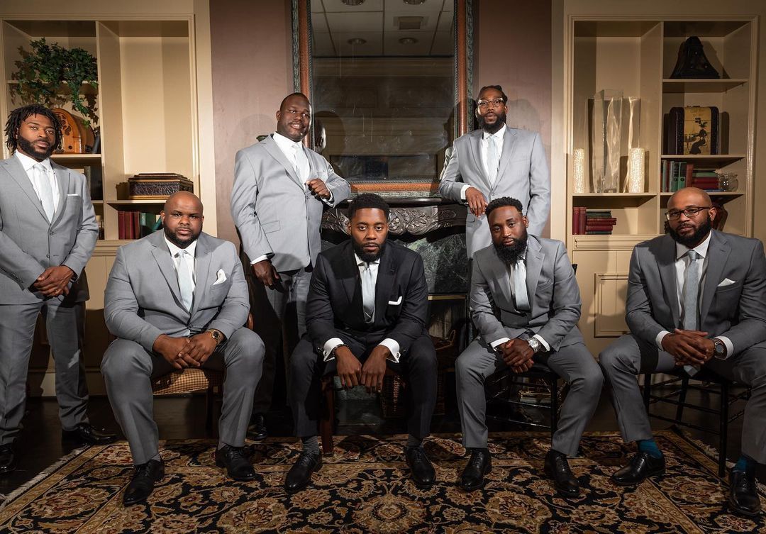 Groomsmen sitting wedding photo atlanta