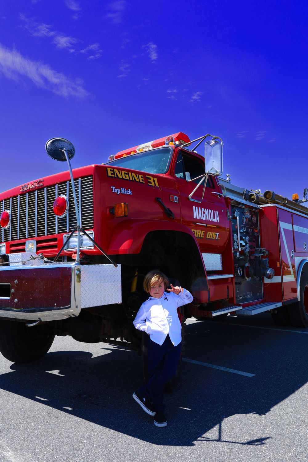 fire truck, kid, outdoors, automotive