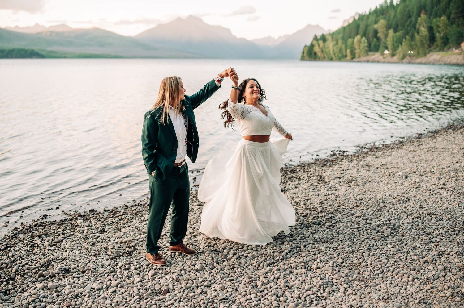 couple getting married at lake McDonald in glacier national park