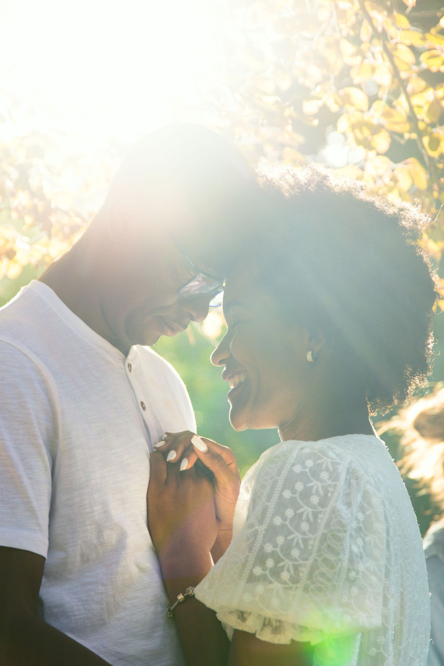 Backlit silhouettes against golden sunlight in an outdoor setting.