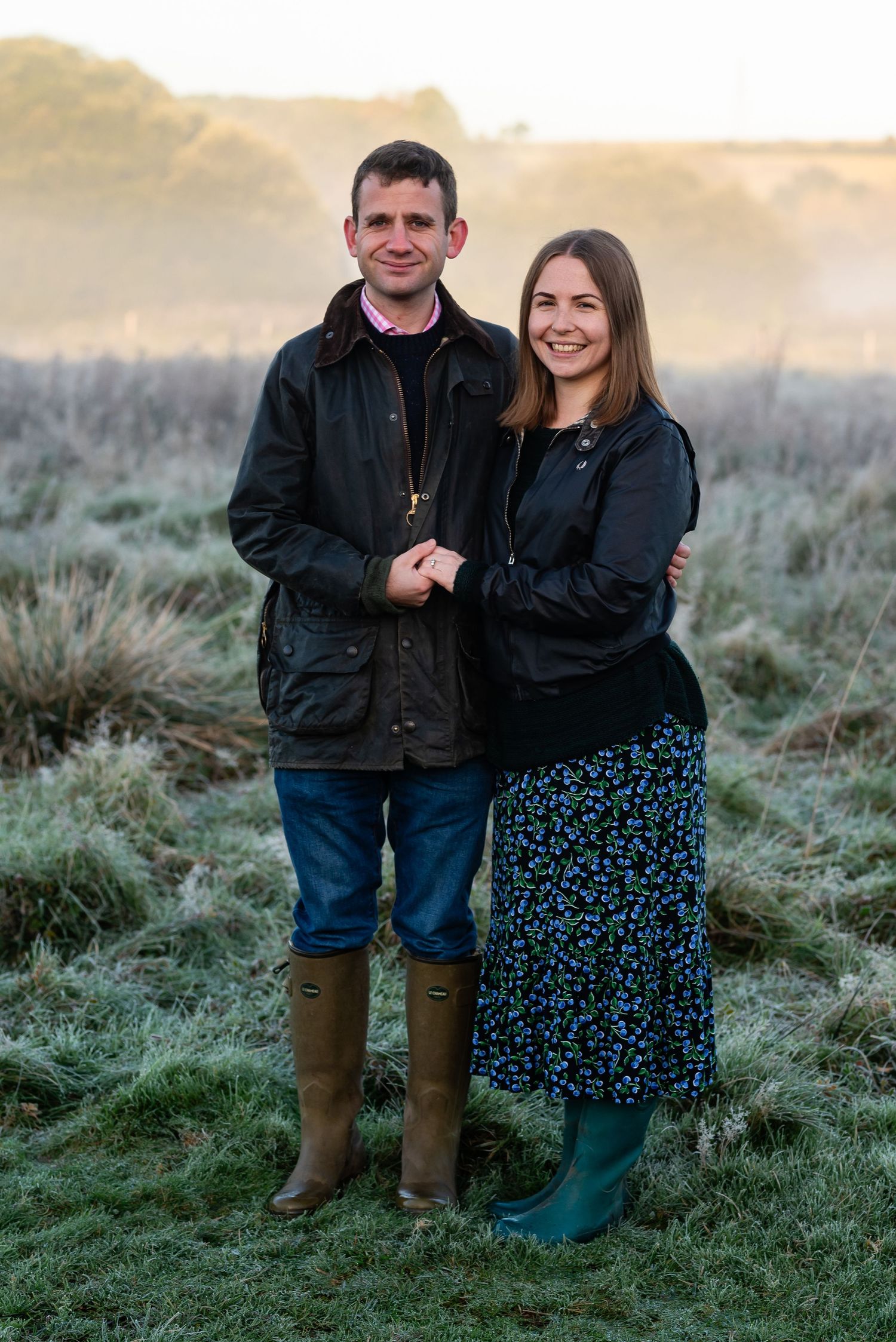 Engaged couple posing on Stockbridge Common, National Trust, Engagement Photoshoot, Hampshire,