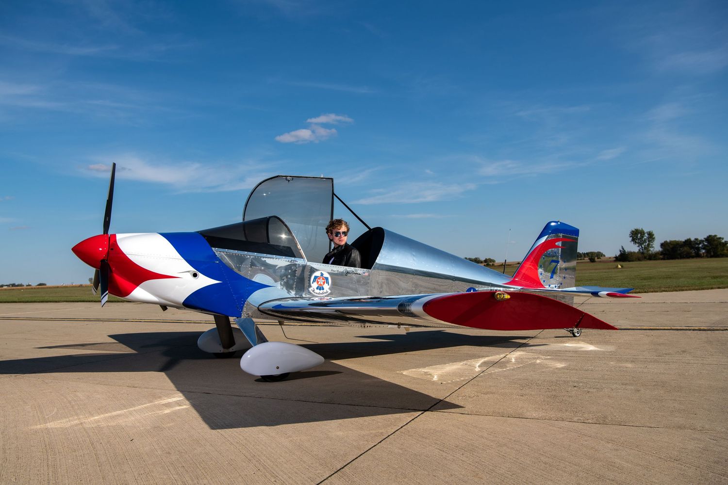 Young man in cockpit of Sonex Aircraft