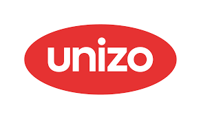 Red oval logo design featuring the text 'unizo' in white letters.