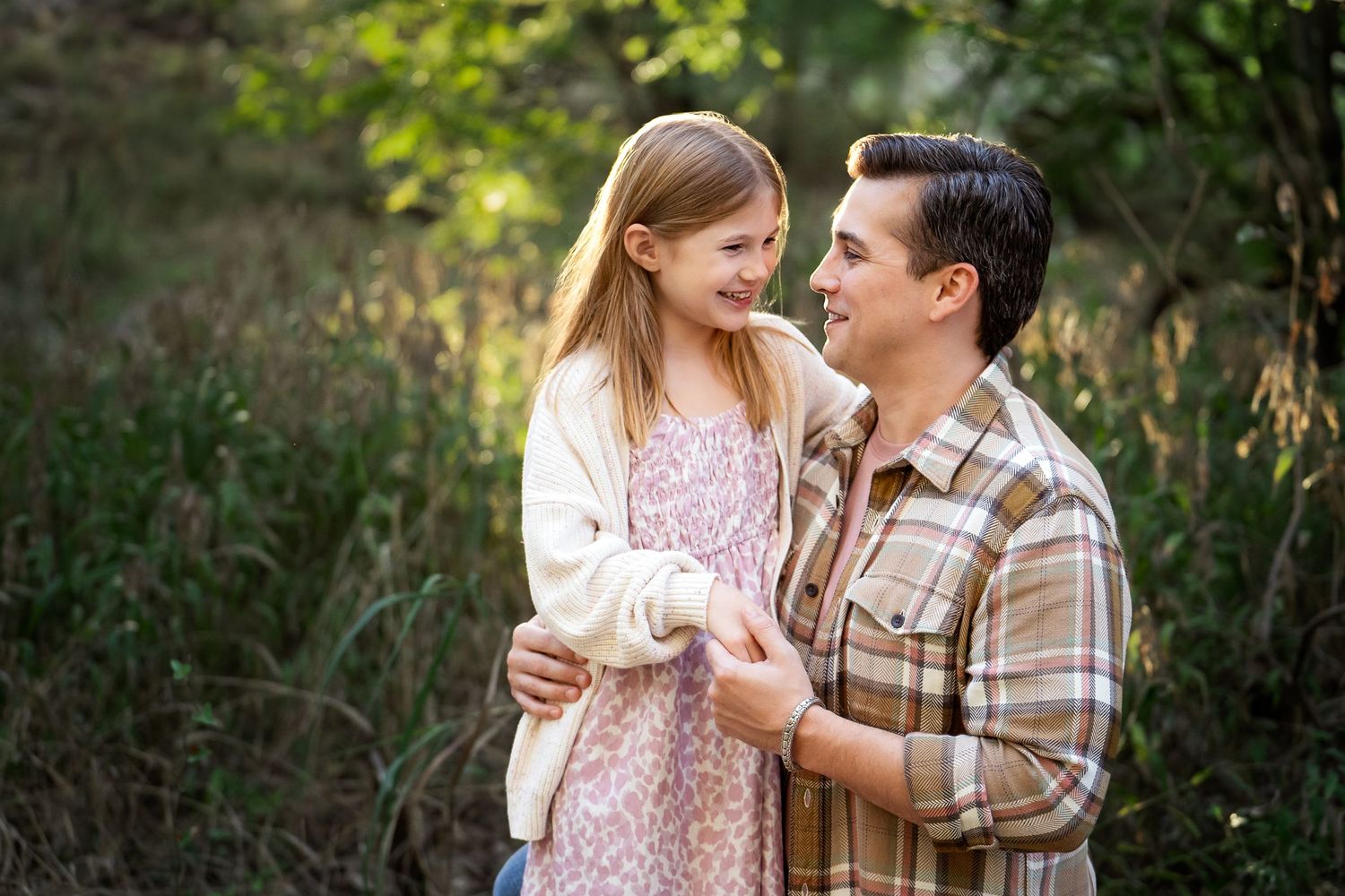Cibolo Creek Nature Center father and daughter portrait in field
