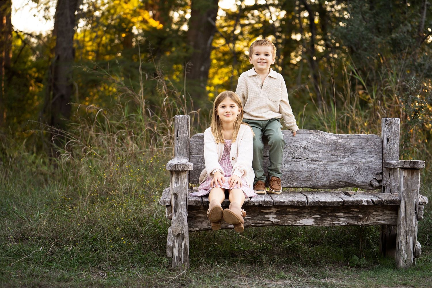 Cibolo Creek Nature Center photograph of brother and sister sitting on bench