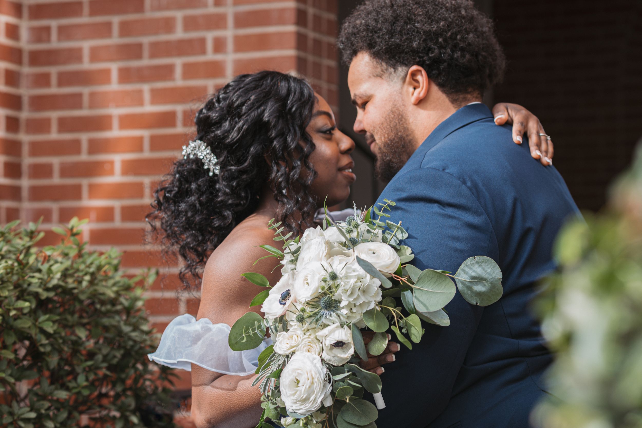 Portrait of groom and bride after the wedding ceremony; Small wedding photographer, Middle GA
