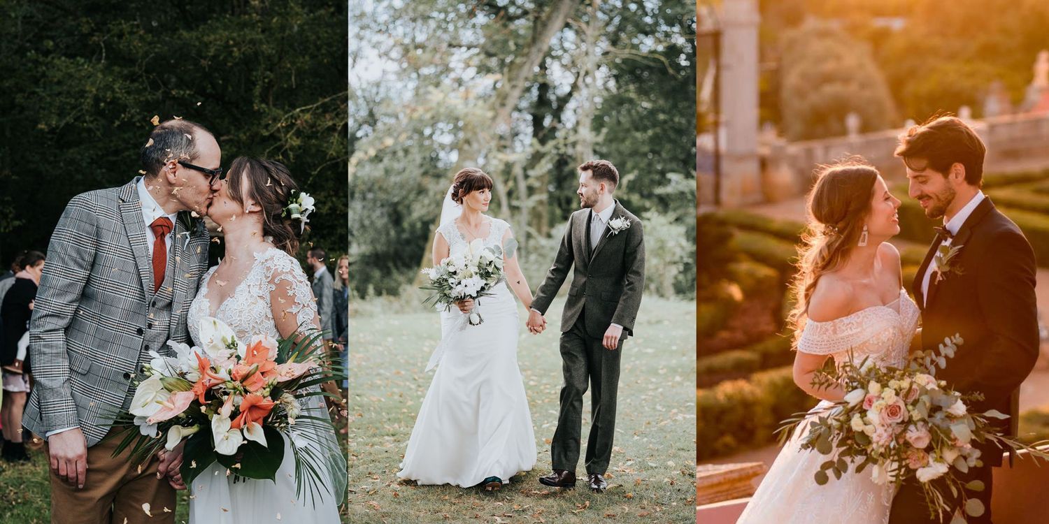 wedding moments from three different couples all enjoying their wedding day
