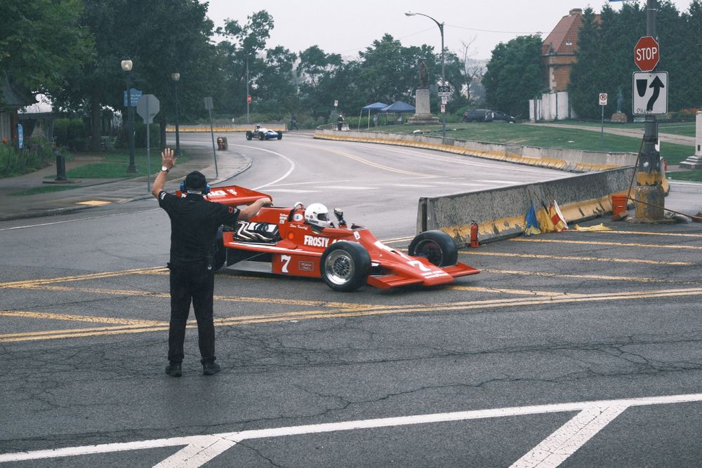 Vintage indy car racing through Schenley Park in the Pittsburgh Vintage Grand Prix