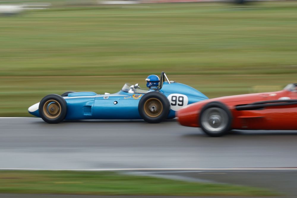 The Scarab, on track at Goodwood Revival. This is one of the earliest US-designed formula race cars.