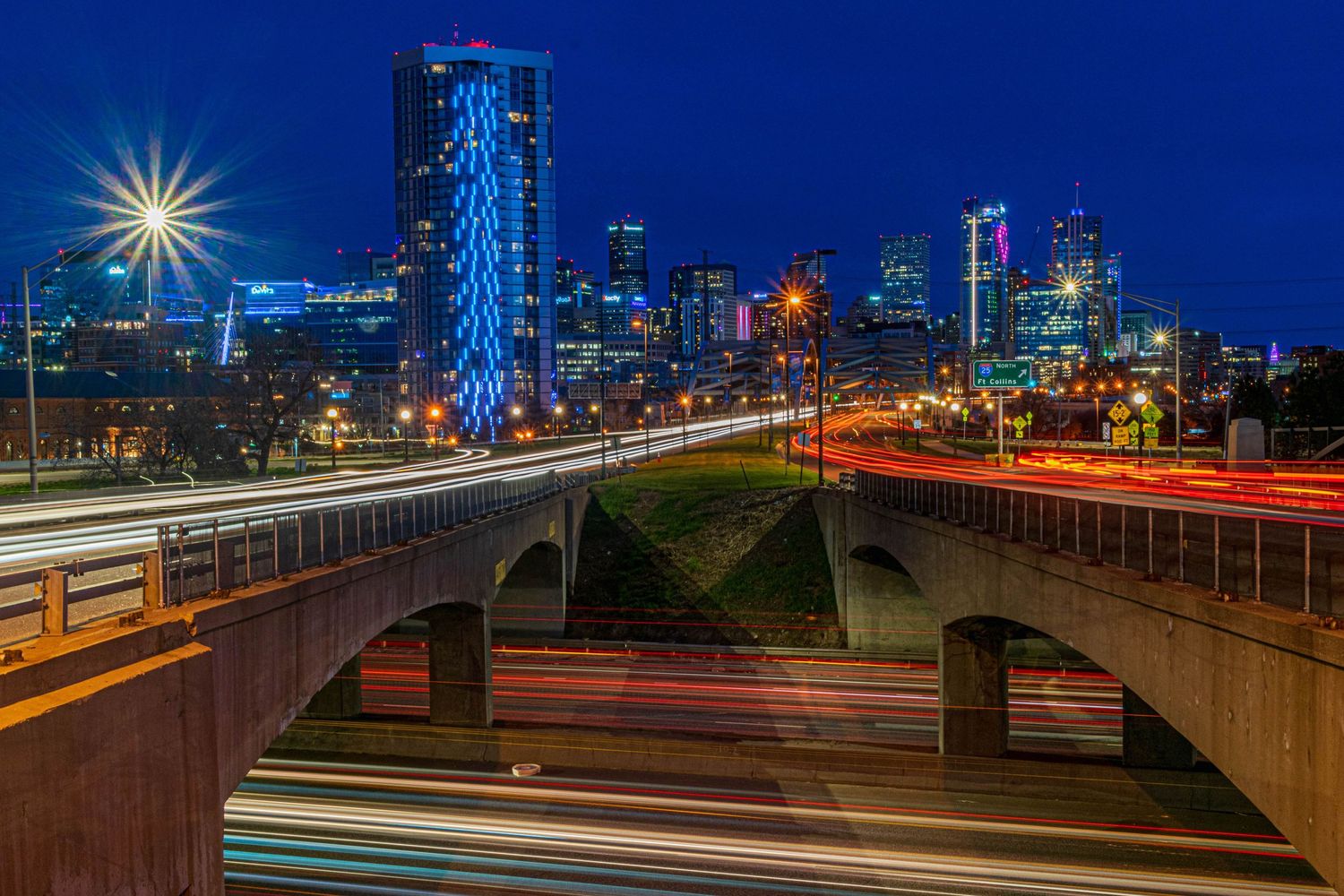 Long exposure photo of Denver by Denver Drone, Hospitality, Travel & Tourism photographer Captain Colorado Photography.