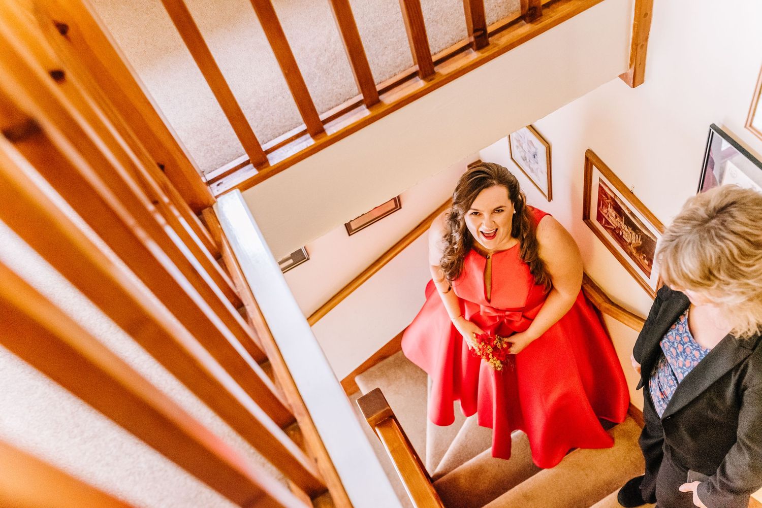 Bride in red dress at Wimborne wedding venue,  registry office, Dorset. Documentary candid  Wedding Photographer, Dorset Somerset, Devon