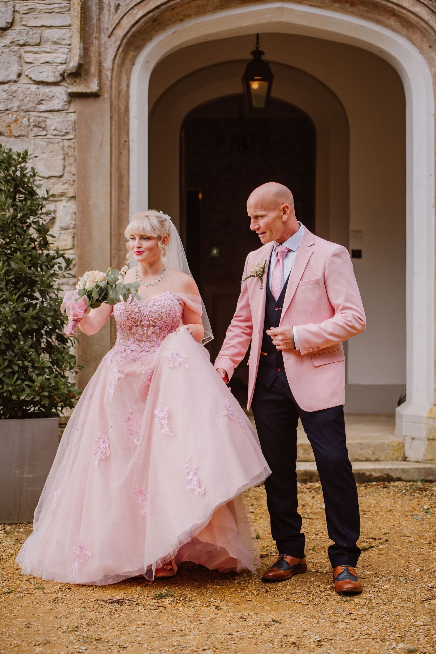 Upwey House. Wedding venue in Weymouth. Manor house wedding Dorset. Outdoor wedding Dorset.   Pink wedding dress. Bridal Reloved Dorchester