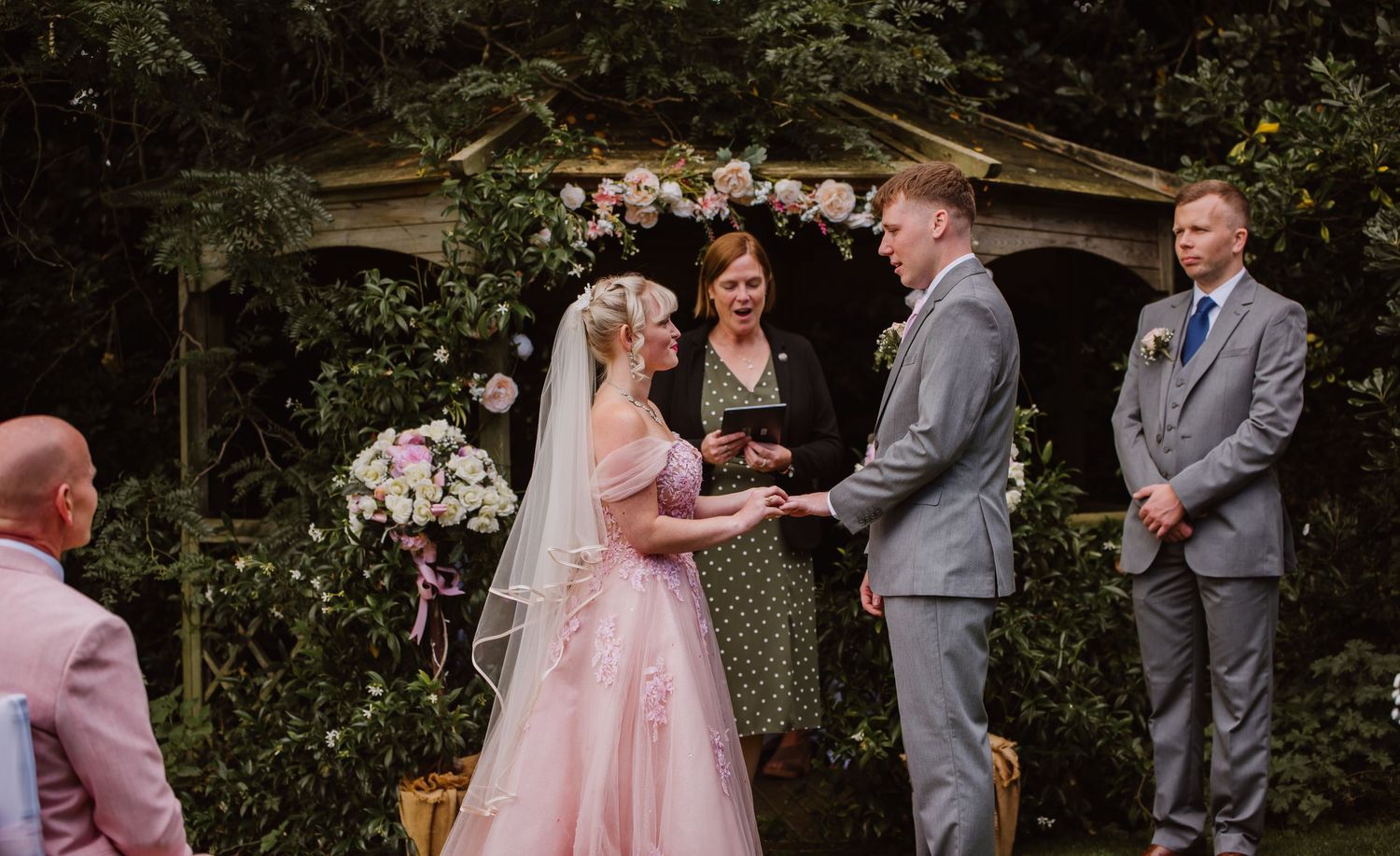 Upwey House. Wedding venue in Weymouth. Manor house wedding Dorset. Outdoor wedding Dorset.   Pink wedding dress. Bridal Reloved Dorchester