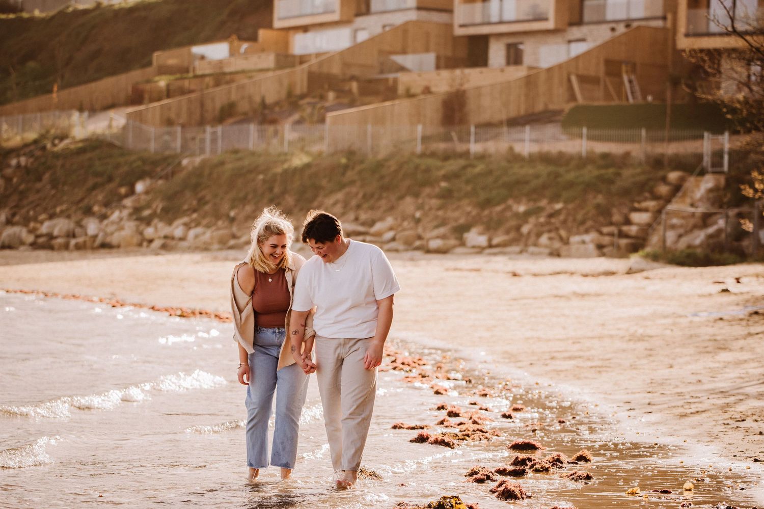 Engagement shoot on a beach in Weymouth. Documentary candid  Wedding Photographer, Dorset Somerset, Devon