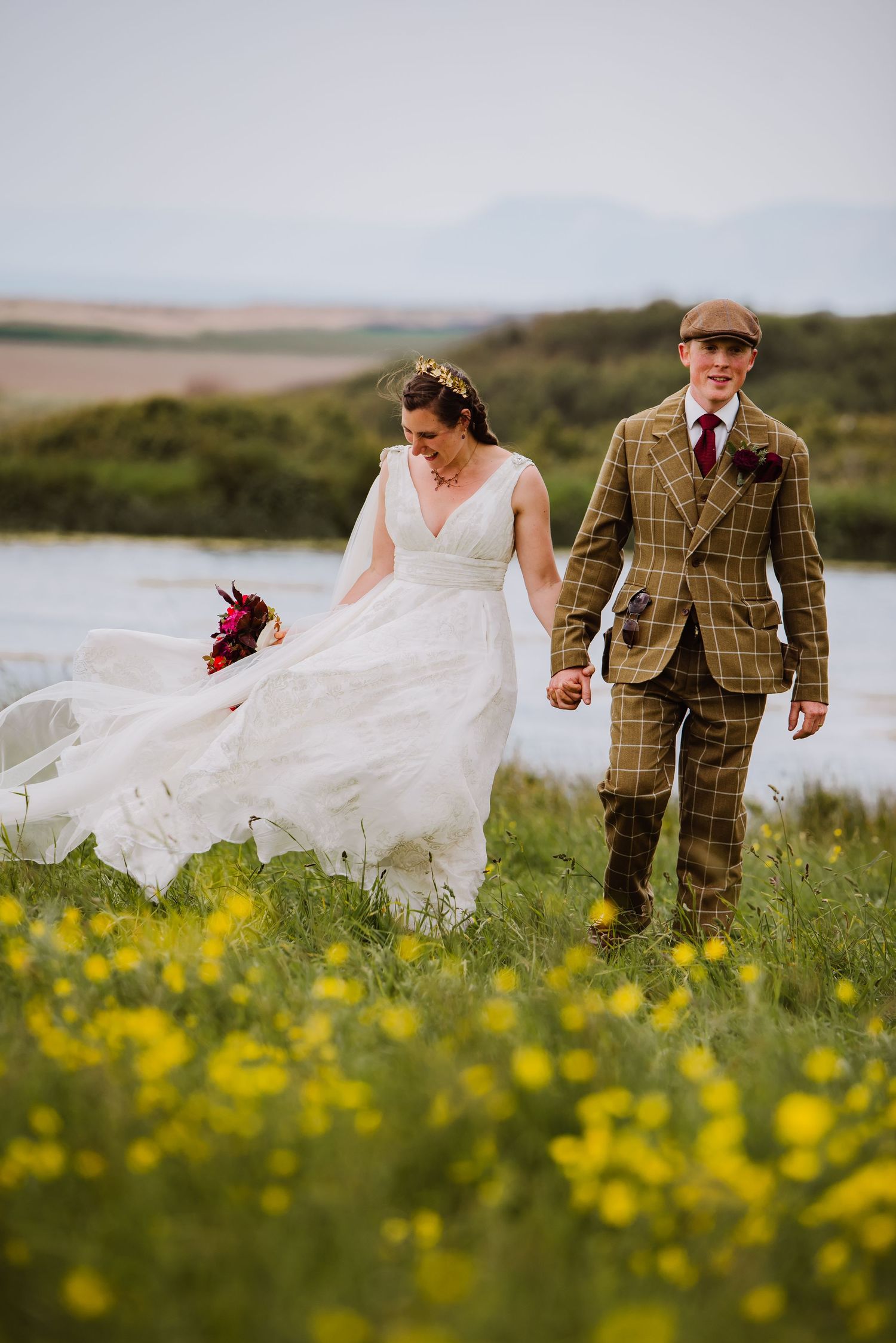 Dorset wedding with a view. Wedding near Bridport and Abbotsbury. Colourful wedding photography Dorset, Hampshire, Devon, Somerset. Chesil