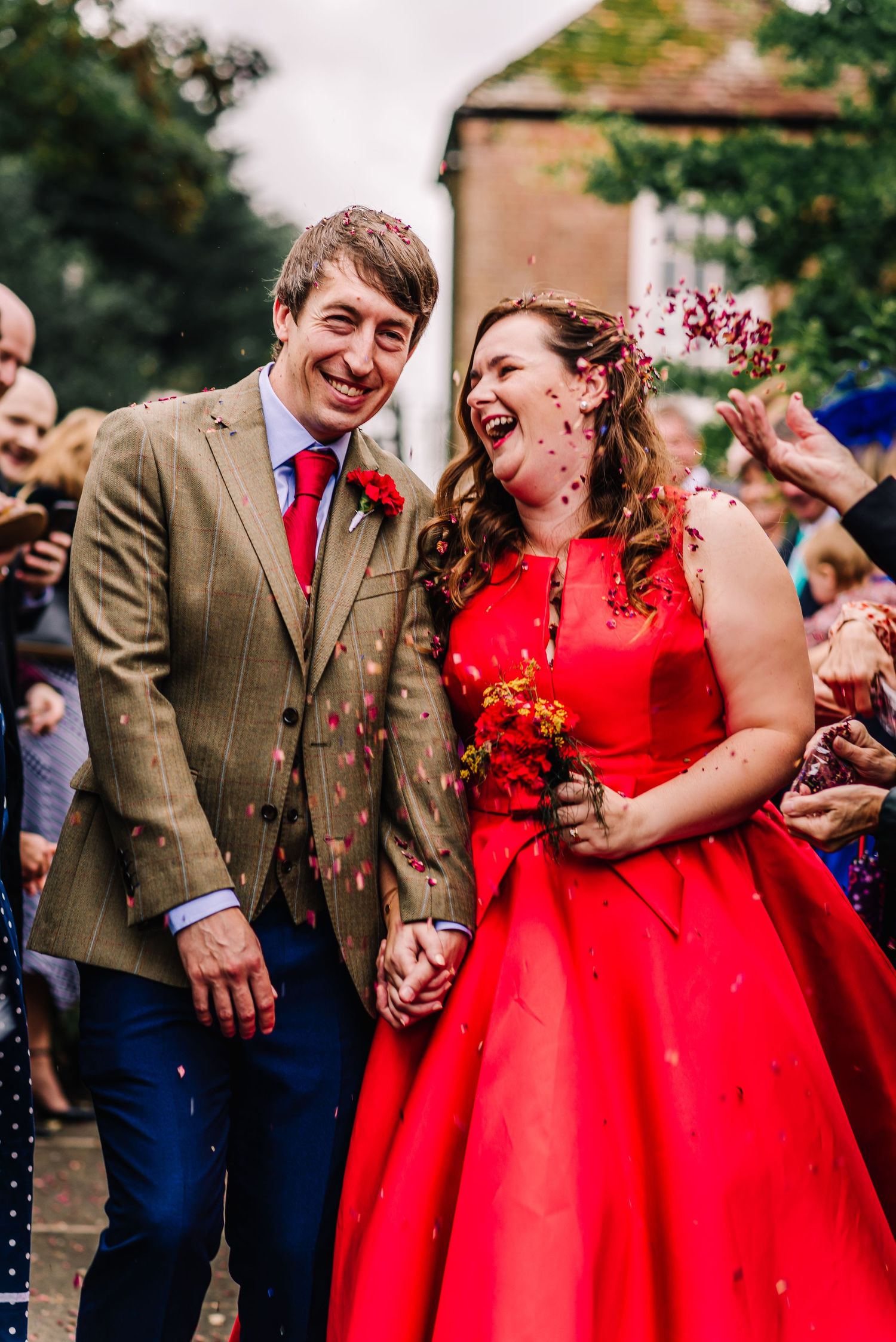 Bride in red dress at Wimborne Registry office. Documentary candid  Wedding Photographer, Dorset Somerset, Devon