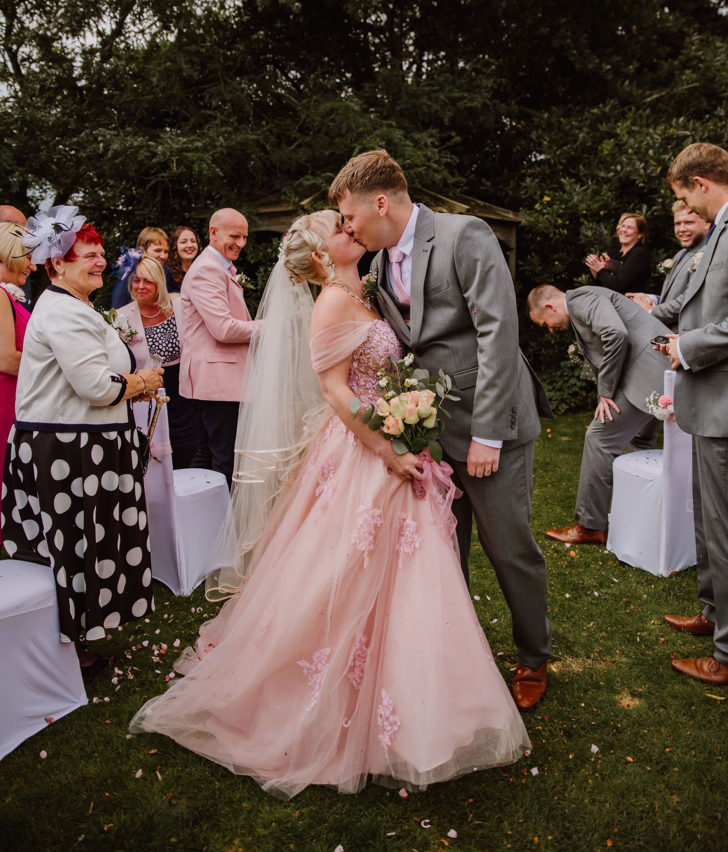 Upwey House. Wedding venue in Weymouth. Manor house wedding Dorset. Outdoor wedding Dorset.   Pink wedding dress. Bridal Reloved Dorchester