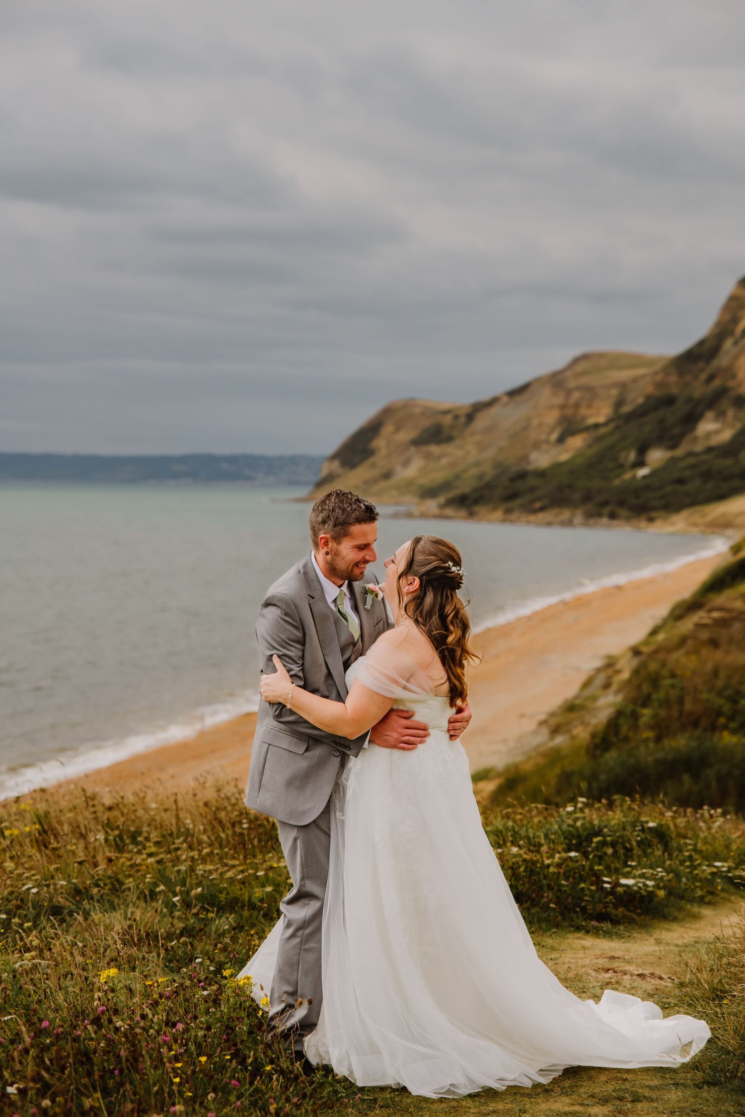 Wedding photos on Cliff near Eype, Bridport, Dorset.  Documentary candid  Wedding Photographer Dorset, Devon, Somerset