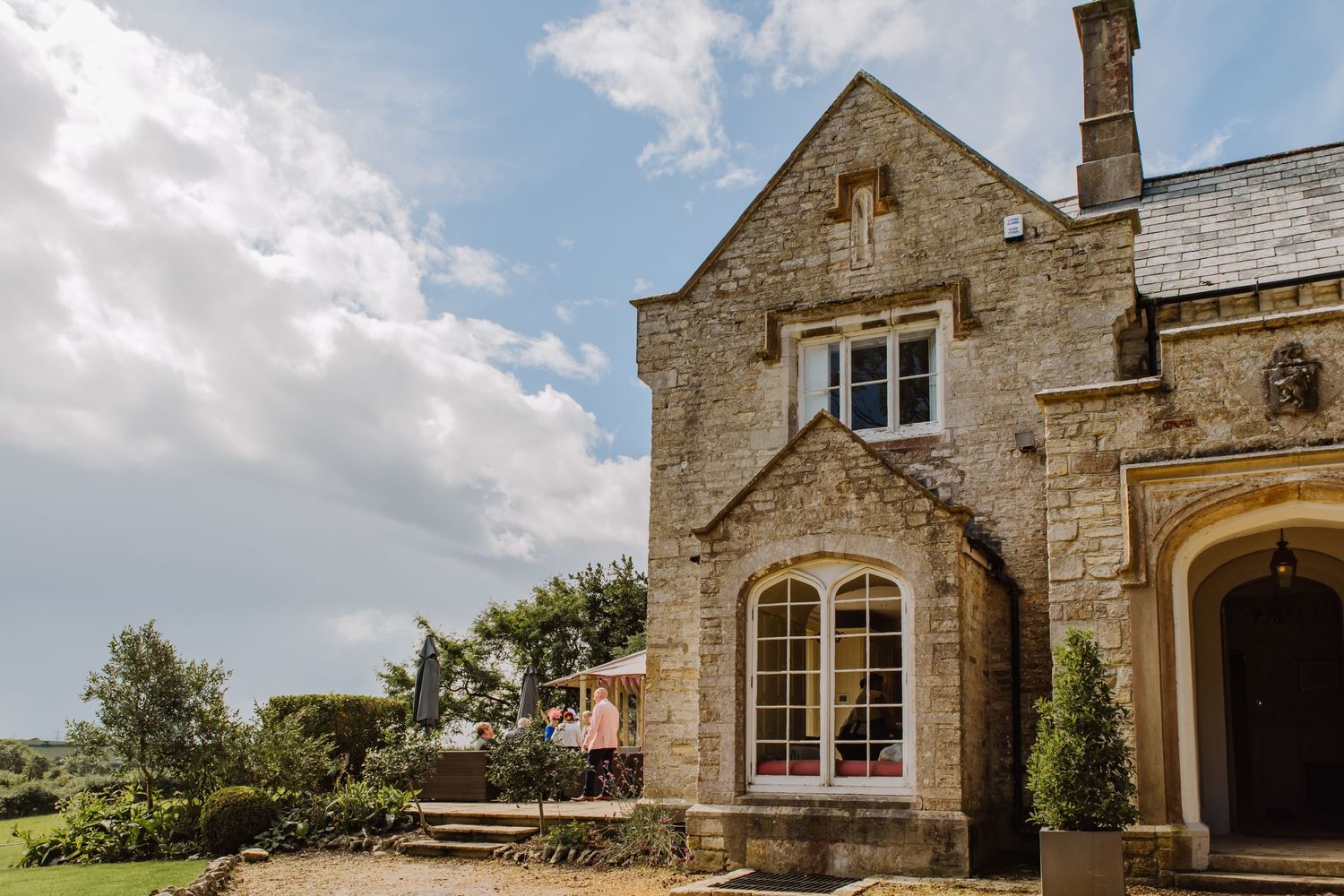 Upwey House. Wedding venue in Weymouth. Manor house wedding Dorset. Outdoor wedding Dorset.   Pink wedding dress. Bridal Reloved Dorchester