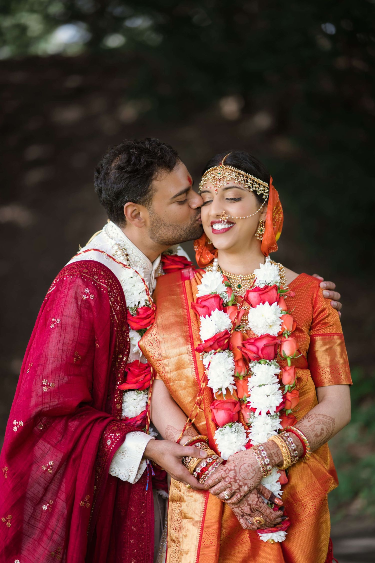 hindu couple first kiss after mandap ceremony