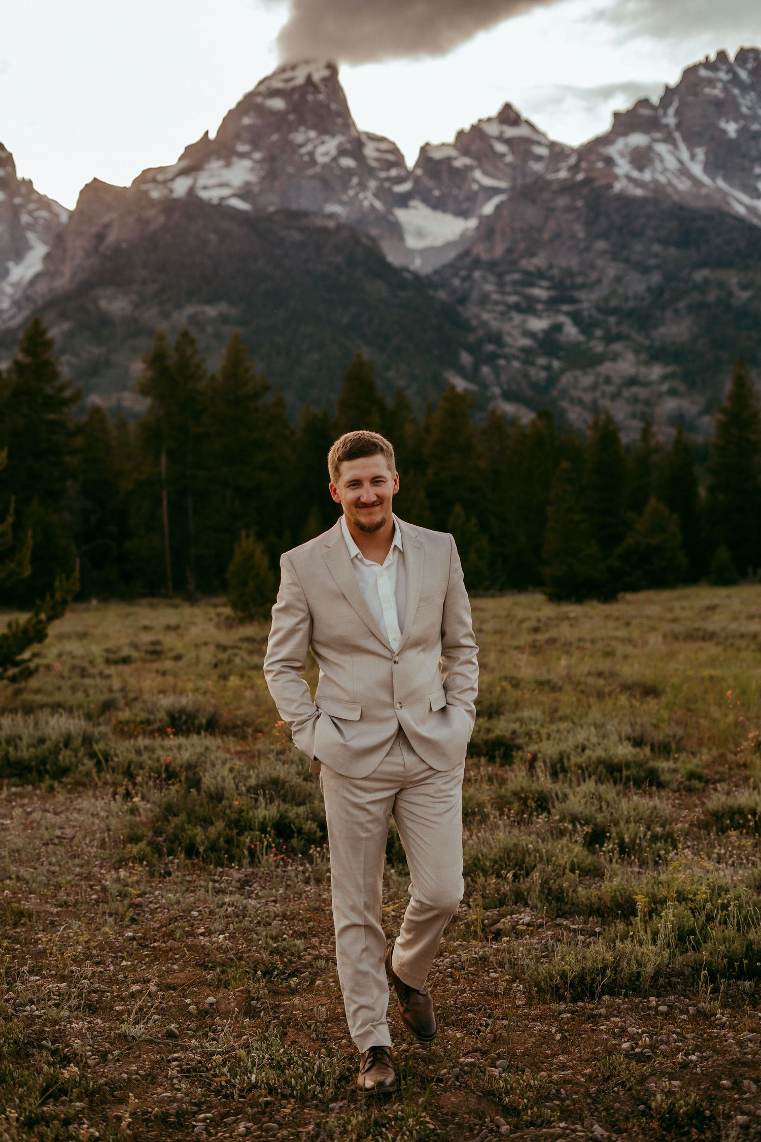 Outdoor wedding ceremony in Wyoming with mountain views and rustic charm