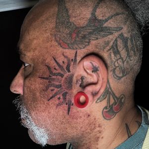 Geometric face tattoo. Dotwork.