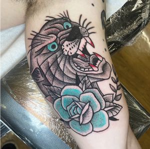 Traditional style panther with dotwork shading.