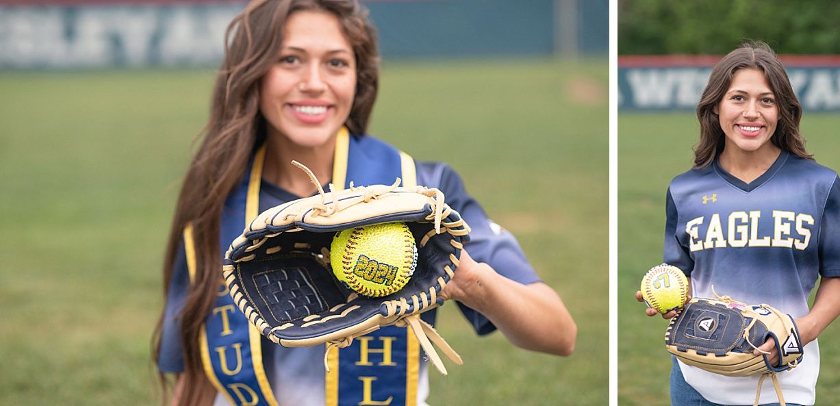 college senior girl portrait session on the OKWU softball field by Kristi Bray Photography