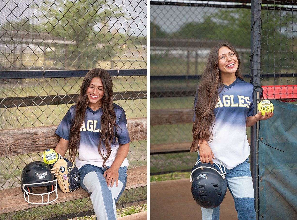 college senior girl portrait session on the OKWU softball field by Kristi Bray Photography